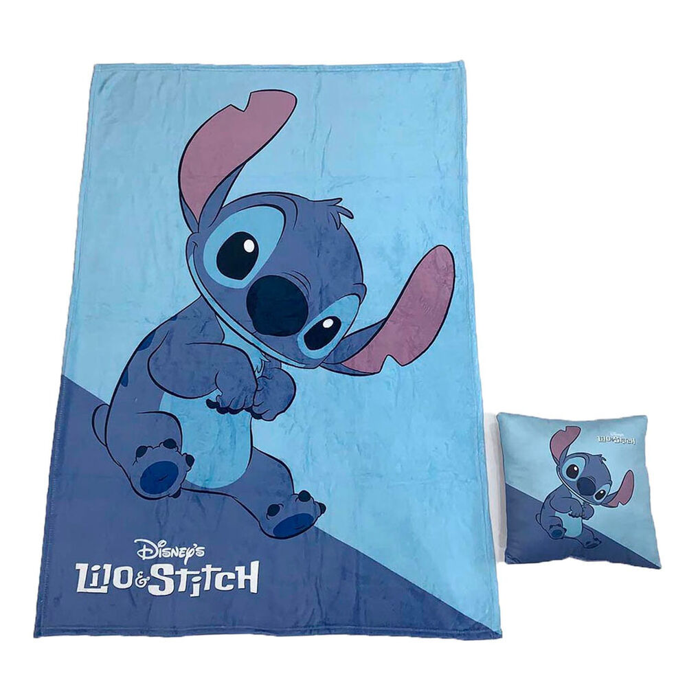 Ensemble couverture polaire + coussin Stitch Disney