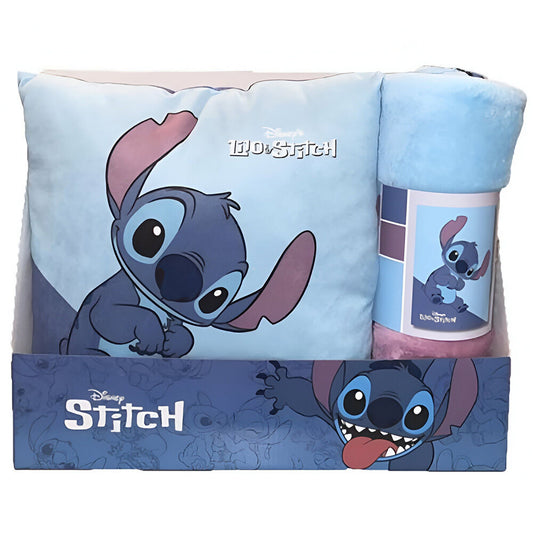 Ensemble couverture polaire + coussin Stitch Disney