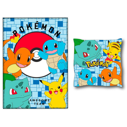 Ensemble couverture polaire Pokémon + coussin