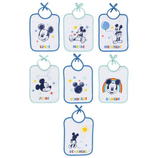 7 bavoirs naissance journaliers 20x25 cm - Mickey Cool