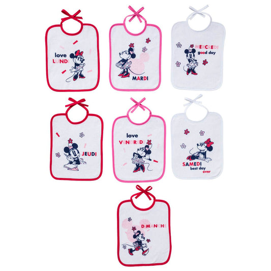 Lot de 7 bavoirs journaliers naissance Minnie Confettis